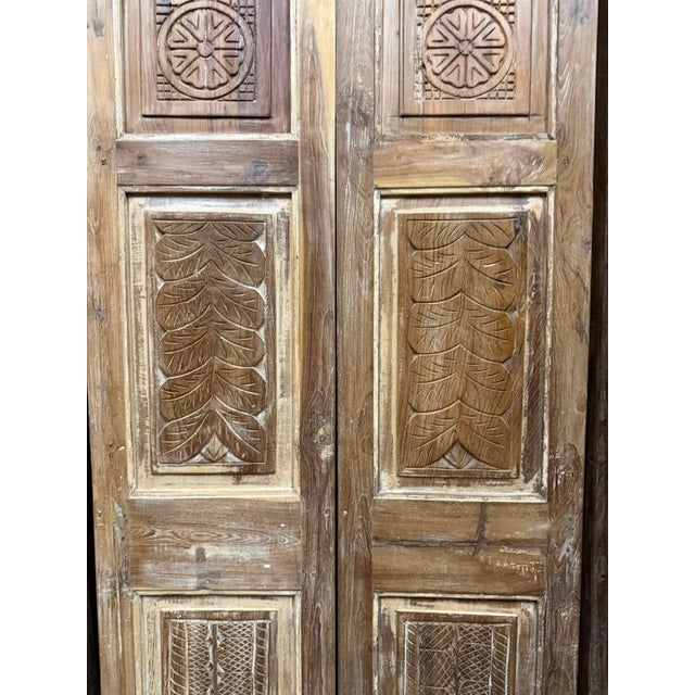 Mid-Century Modern Hand Carved Wood Double Doors – Vintage Pantry & Closet Door 80x34 For Sale - Image 3 of 9