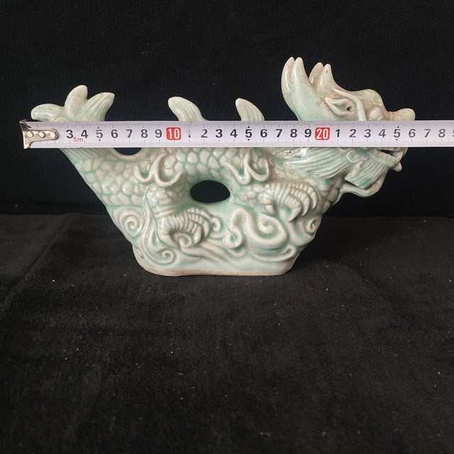 Chinese Ceramic Ornament,Longqun Ware Hand Carved Celadon Glaze Porcelain Dragon Statue For Sale - Image 10 of 10