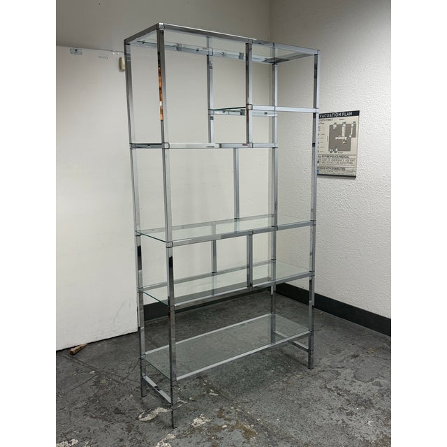 Modern Milo Baughman Style Chrome and Glass Étagère, 1970's For Sale - Image 3 of 12