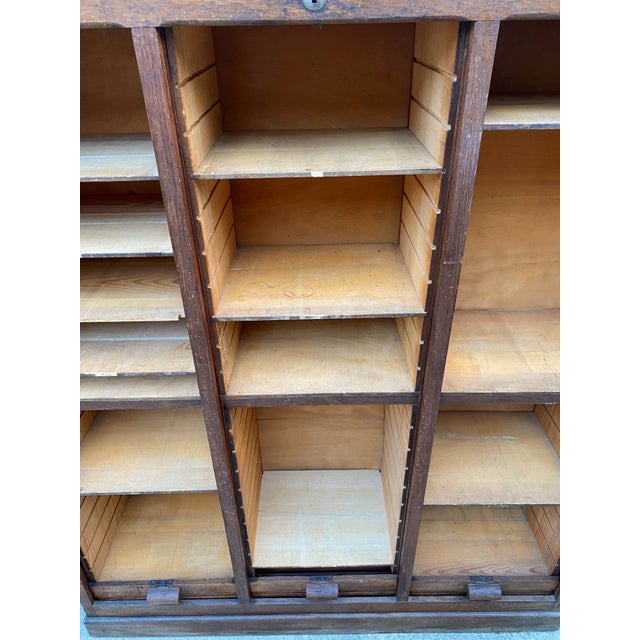 Oak Triple Column Filing Cabinet with Curtains, 1950s For Sale - Image 18 of 18