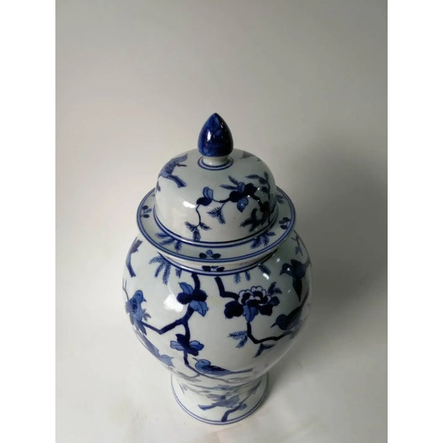 Chinese Blue and White Decorative Porcelain Ginger Jar With Birds on Tree For Sale In Greensboro - Image 6 of 11