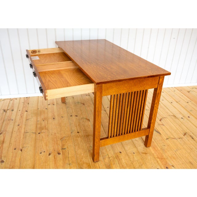 Arts and Crafts Mission Oak Desk by L. and J.G Stickley, 1993 For Sale - Image 11 of 18