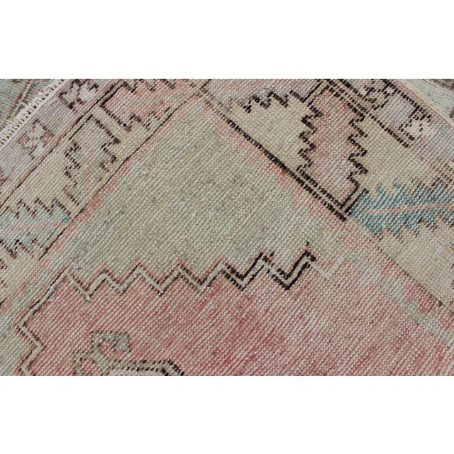 Pink, Light Green, and Ivory Vintage Rug With Flower Medallion Pattern For Sale - Image 11 of 11