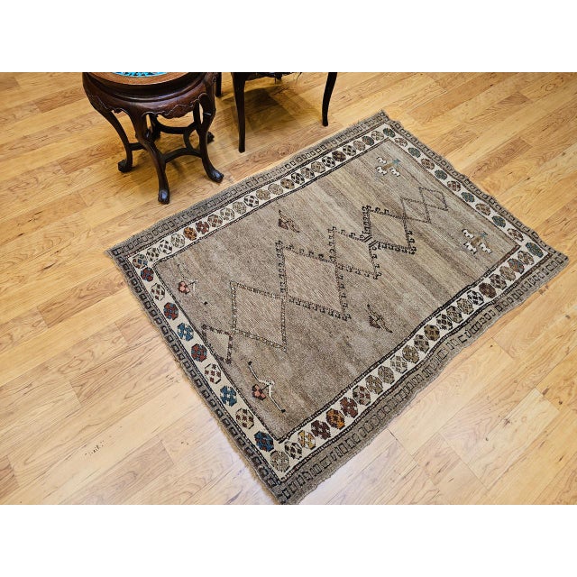 Textile Vintage Kurdish Bidjar Tribal Rug, Hand-Knotted Wool, Geometric Pattern, Straw & Ivory, 4x5 For Sale - Image 7 of 17