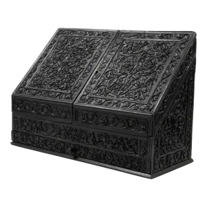 Mid 19th Century Anglo-Indian Carved Solid Ebony Stationery Box