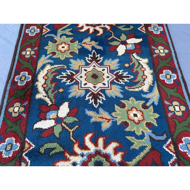 Blue Moroccan Art Deco Hand-Knotted Wool Rug - 7'5" X 4'2" For Sale - Image 4 of 10
