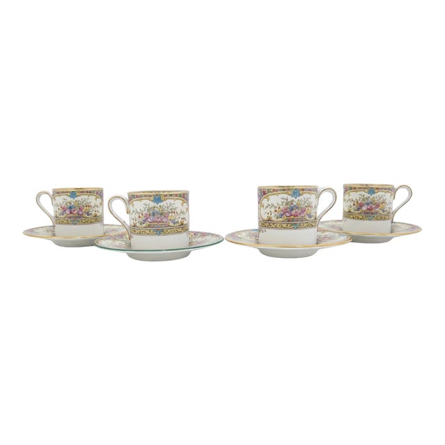 Wedgwood Colorful Floral St Austell China Demitasse Coffee Cup & Saucer Set For Sale