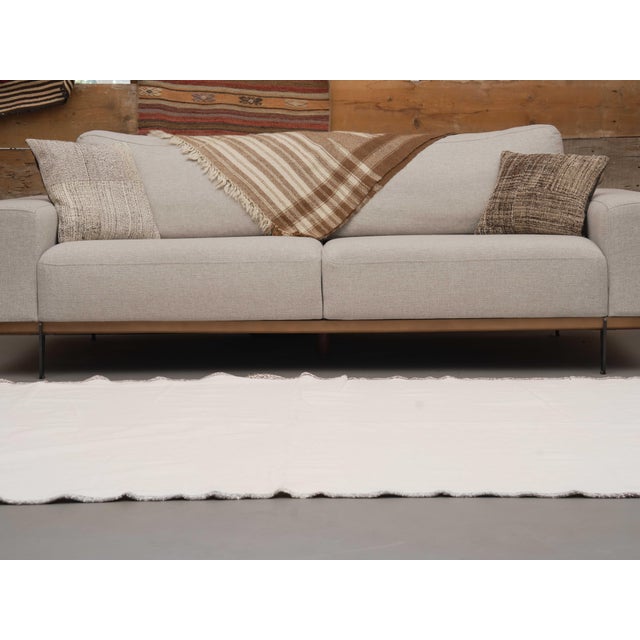 1970s Vintage Handmade Wool Cotton White Runner Rug For Sale - Image 11 of 11
