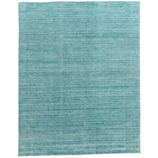 Wood Apadana Teal Modern Bamboo/Silk Boho Handmade Rug For Sale - Image 7 of 7