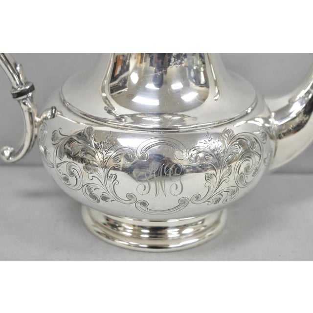 Mid 20th Century Vintage Victorian Silver Plated Floral Repousse Tea Kettle Teapot W/ Monogram For Sale - Image 5 of 15