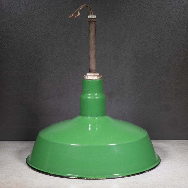 Set of Two Benjamin 16" Enameled Porcelain Green Industrial Pendant Lights c.1950 For Sale - Image 10 of 11