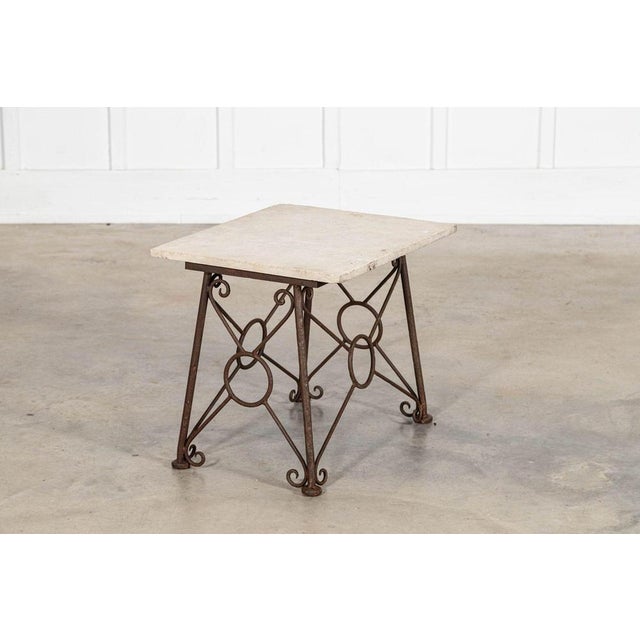 Mid-Century English Brutalist Wrought Iron and Stone Side Table, 1960 For Sale - Image 4 of 9