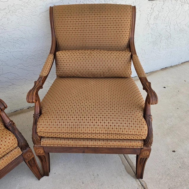 Brown Ethan Allen Regency Style Bergere Lounge Armchairs Pair For Sale - Image 8 of 18