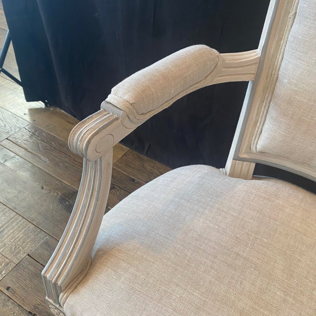 Linen Antique French Louis XVI Neoclassical Painted Armchairs or Fauteuils -a Pair For Sale - Image 8 of 13