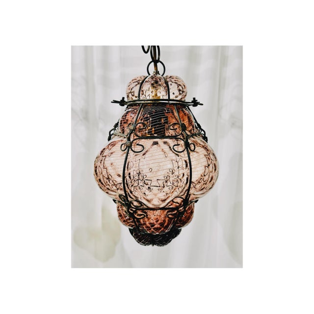 Vintage Murano Caged Filigrana Glass Lantern Attributed to Seguso, Amethyst Glass For Sale - Image 11 of 12