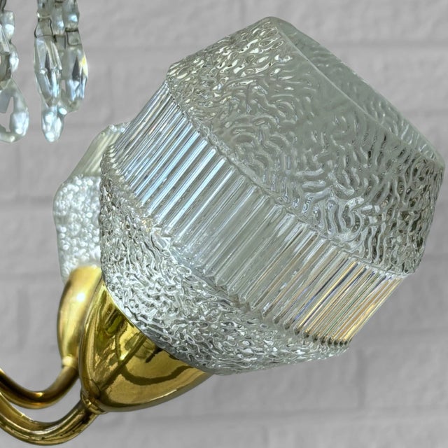 1950s Mid-Century Chandelier in Teak, Brass and Crystal, Sweden, 1950s For Sale - Image 5 of 13