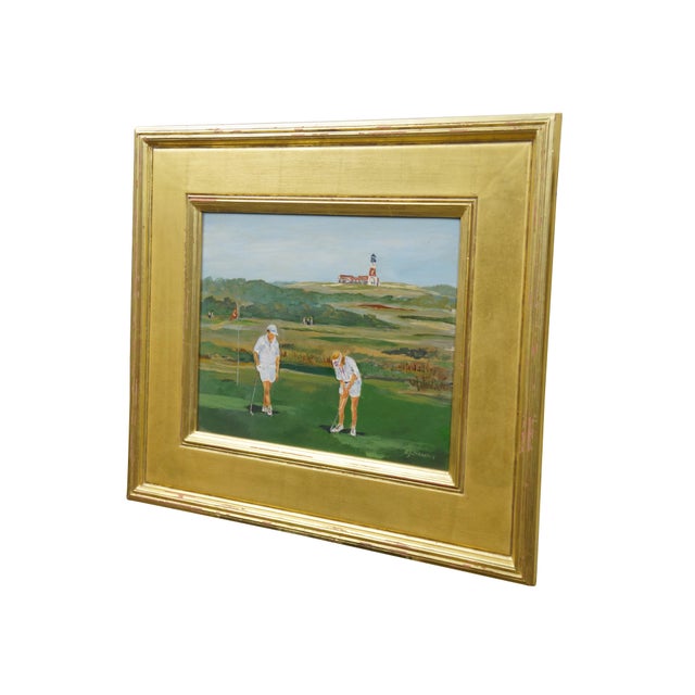 Late 20th century oil on board painting titled "Sankaty Golf Course Nantucket, MA" by Bettie J. Sarantos. Landscape from a...
