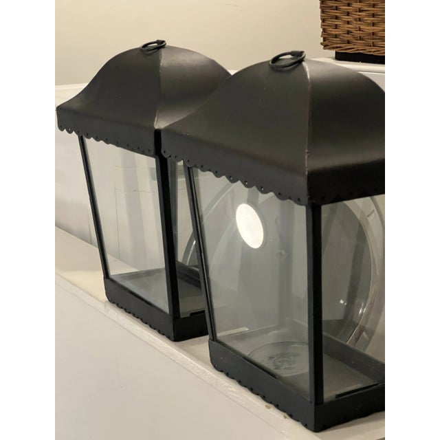 Vintage Pagoda Style Black Tole Display Diorama Lanterns a Pair For Sale - Image 4 of 11