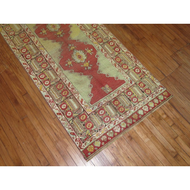 Early 20th Century Zabihi Collection Early 20th Century Soft Green Antique Turkish Runner - 3'4" x 12'8" For Sale - Image 5 of 9