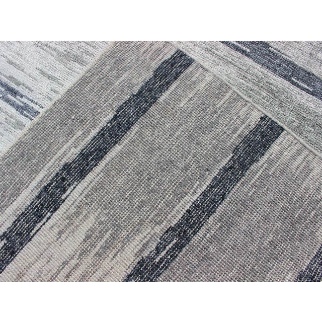 Modern Silk Rug With Gray Blue Steel Blue Gray And Taupe In Tiger Striped Pattern Chairish