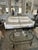 Modern Large Vanguard White Leather & Navy Blue Trimmed Sofa For Sale - Image 3 of 11