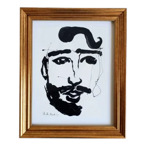 Original Contemporary Black and White Portrait Painting, Signed