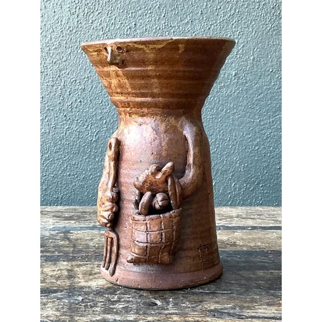 Contemporary Vintage Handcrafted Ceramic Farmer Vase For Sale - Image 3 of 12