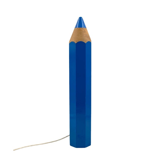Blue 1980s Michel Aroutcheff, Postmodern Blue Pencil Table Lamp, Ed. Vilac For Sale - Image 8 of 12
