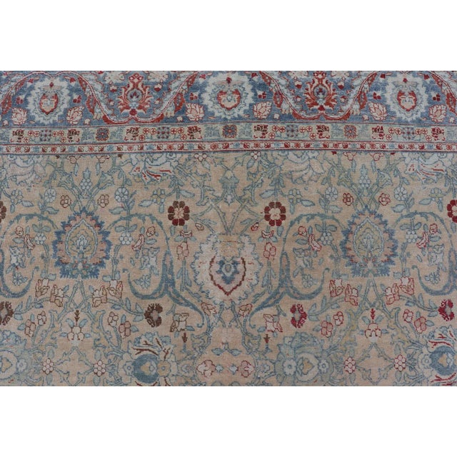 Tribal Antique Persian Khorassan Rug With Floral Design in Honey Cream & Dusty Blue 9 X 12'5 For Sale - Image 3 of 15