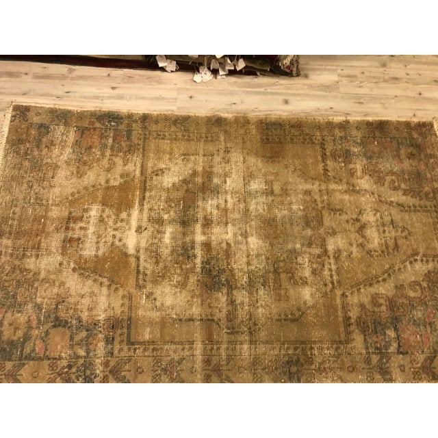 1960s Vintage Tan Nomadic Distressed Wool Floor Rug For Sale - Image 6 of 11