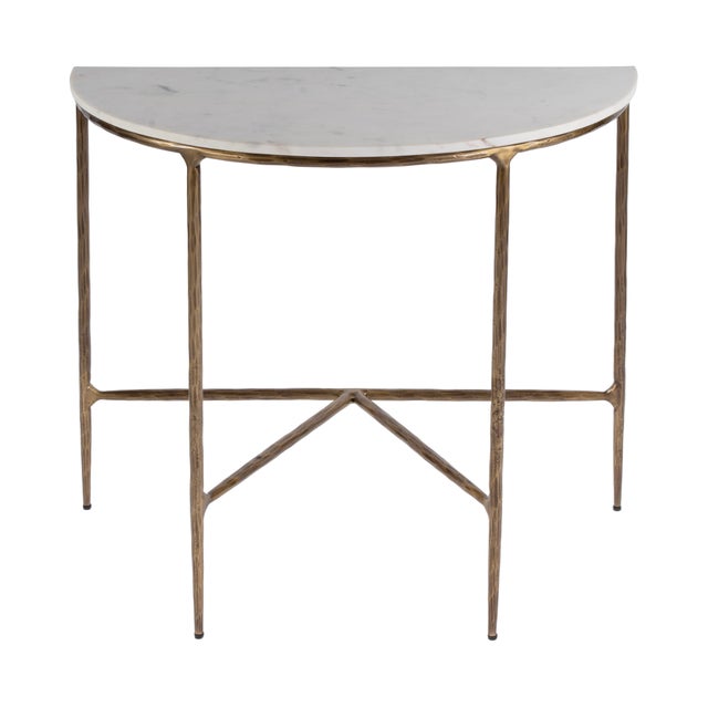 Stone Evelyn 36.5 in. W Demilune Marble and Iron Console Table, Marble and Metal For Sale - Image 7 of 7