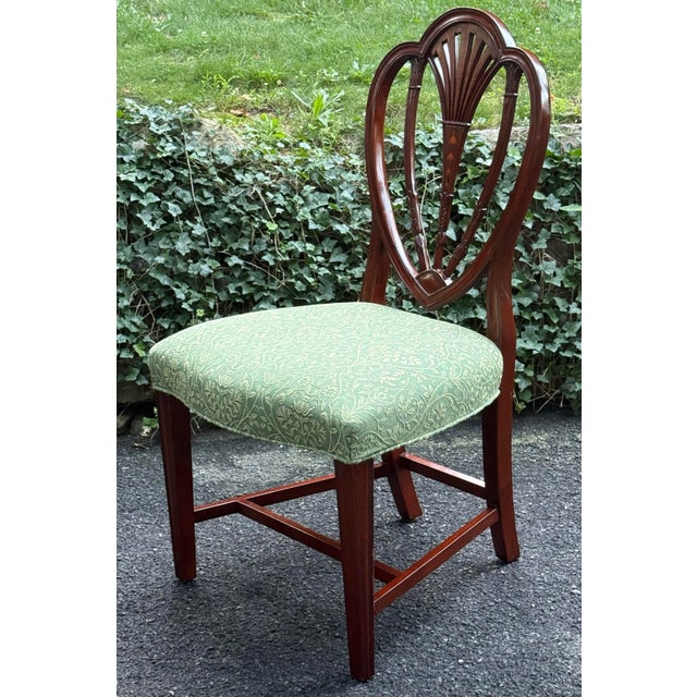 1990s Hickory White Shield Back Mahogany Inlaid Dining Chairs - A Pair For Sale - Image 5 of 12