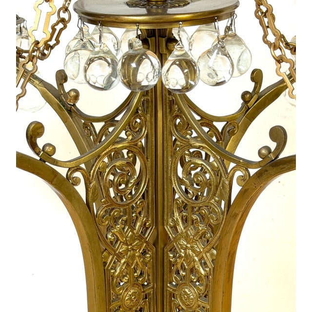 Metal Vienna Secessionist Four-Light Gilt Metal & Crystal Candelabrum Austria, C. 1900 For Sale - Image 7 of 12