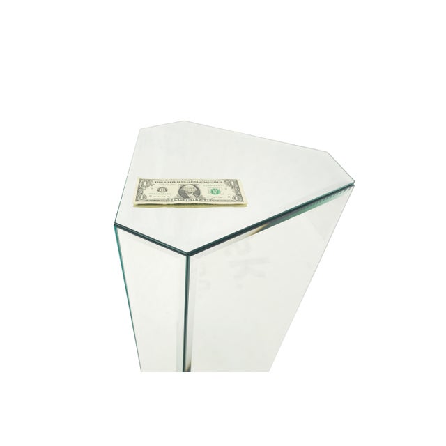 Mid Century Modern Triangle Cut Corners Glass Beveled Mirror Pedestal Stand MINT For Sale - Image 9 of 9