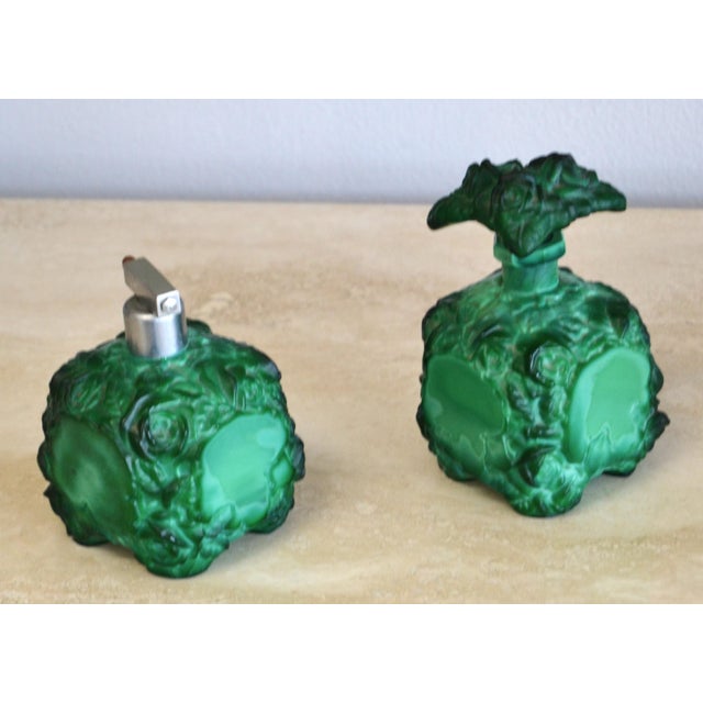 1935 Boho Chic Czech Schlevogt Ingrid Malachite Glass Scent Perfume Bottles, Set of 2 For Sale In Miami - Image 6 of 12