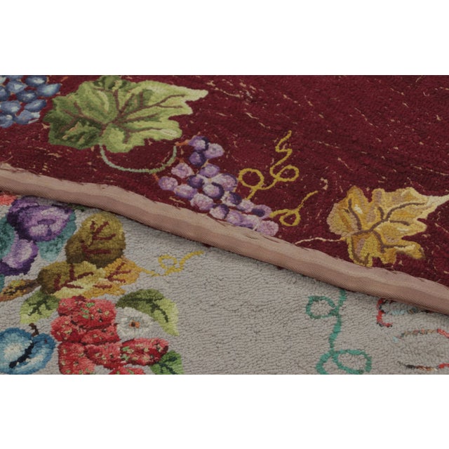 1920s Antique Hooked Rug With Fruit Wreath on Burgundy Field & Vine Border - Rug & Kilim For Sale - Image 5 of 5