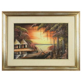 Kabemba Situna WA, Exotic Landscape, Acrylic on Canvas, 1970s For Sale