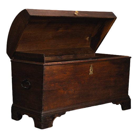 Biedermeier Round-Topped Chest in Brass, Iron and Oak For Sale