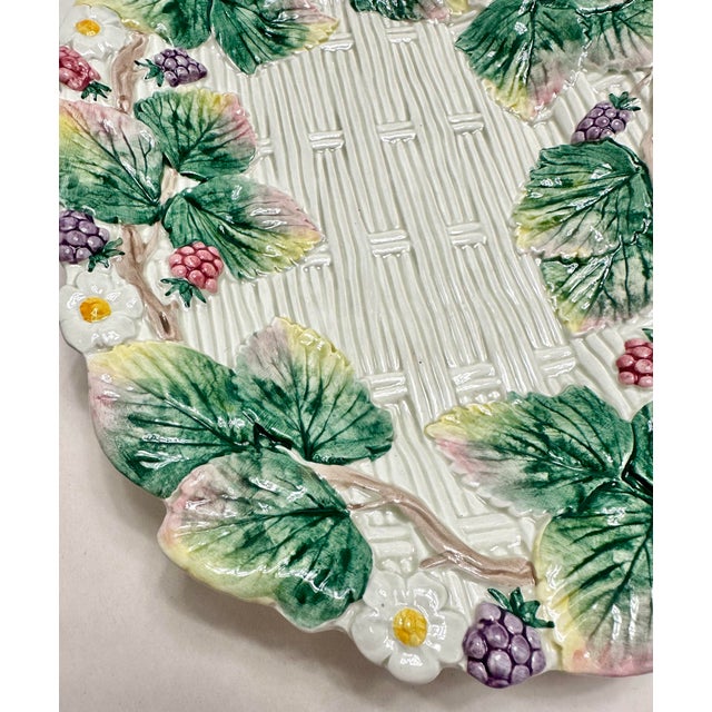 English Vintage Fitz & Floyd Wild Berries Ceramic Serving Platter – Basketweave Tray For Sale - Image 3 of 10
