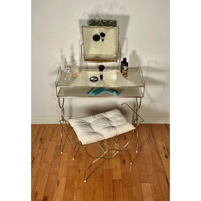 Vintage Hollywood Regency Gold-Toned Makeup Vanity Table Set, Mid-Century Modern, For Sale - Image 11 of 12