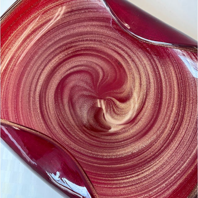 1980s Vintage Mid-Century Red Murano Glass Style Bowl With Gold Flecks For Sale - Image 5 of 10