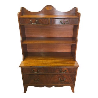 Early 20th Century Mahogany Chiffonier Cabinet With Four Drawers, Open Shelves and Marquetry Cartouche For Sale
