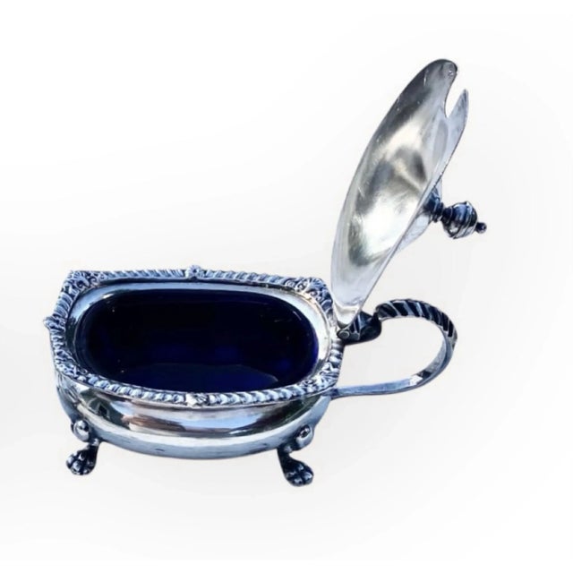 Adie Brothers 1920s Adie Bros LTD Birmingham Silver Plate Salt Cellars With Cobalt Glass Liners- Set of 2 For Sale - Image 4 of 14