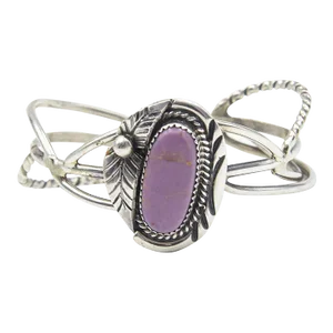 Late 20th Century Kay Johnson Southwest Sugilite Sterling Silver Leaf Cuff Bracelet
