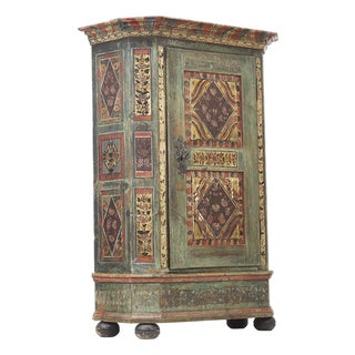 Rustic Farmhouse Folk Art Painted Bridal Cabinet, 1842 For Sale