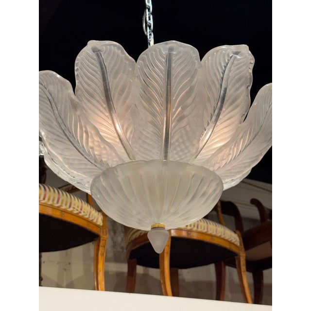 Murano Frost Glass Leaf Flush Mount Chandelier For Sale - Image 4 of 7
