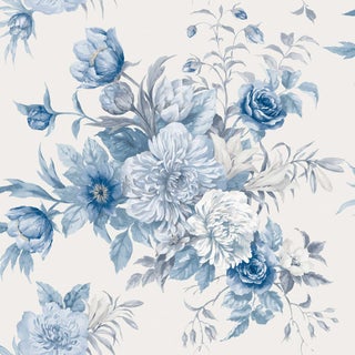 SAMPLE - Boråstapeter Floral Charm Wallpaper In Blue And White For Sale