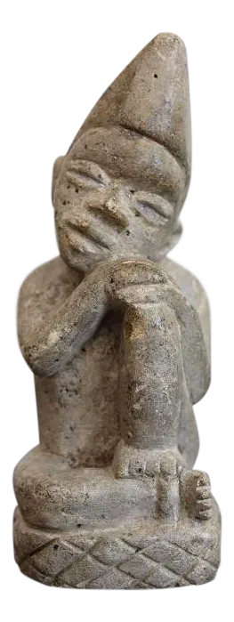 African Tribal Art The Thinker Statue Carved Stone Figurine