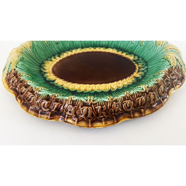 Kelly Green Antique 19thC Majolica Wheat Bread TrayPlatter C1880s For Sale - Image 8 of 8