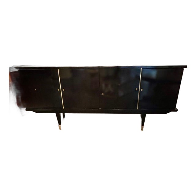 MCM Italian Art Deco Design Black Lacquered Sideboard For Sale